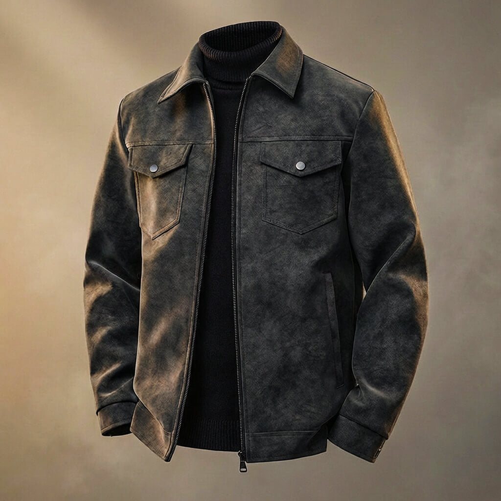 Chaqueta Hombre de Cuero Silueta Retro Varios Bolsillos
