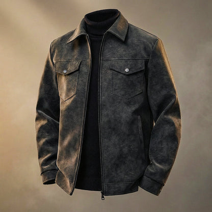 Chaqueta Hombre de Cuero Silueta Retro Varios Bolsillos