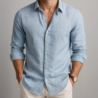 Camisa Hombre de Lino Manga Larga con Botones