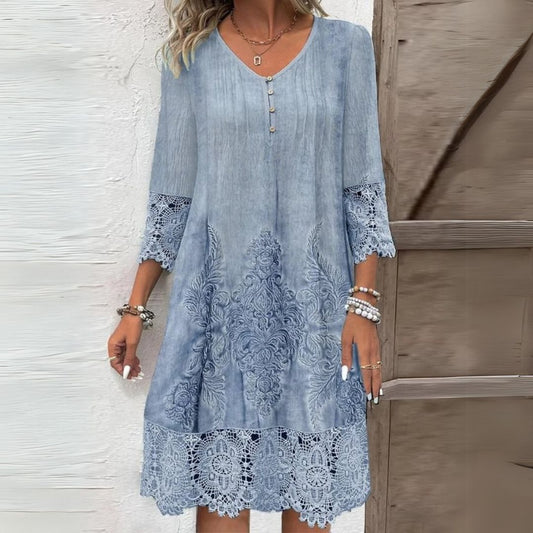 Vestido midi mujer de encaje floral cuello en v - Mavetta