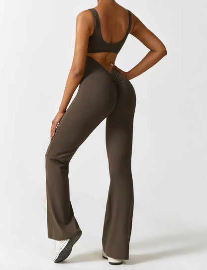 Mono Mujer con Espalda en V y Pierna Flare Ajuste Elegante