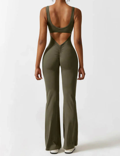 Mono Mujer con Espalda en V y Pierna Flare Ajuste Elegante