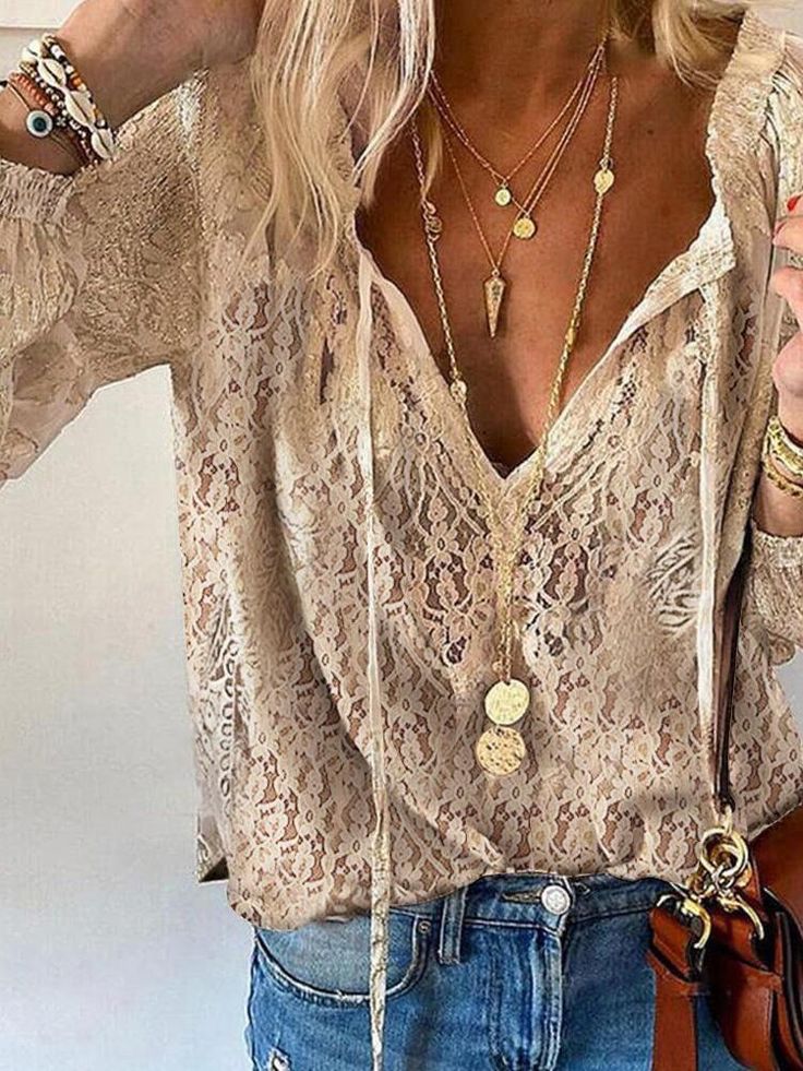 Blusa Mujer de Encaje Escote en V Estilo Bohemio - Mavetta