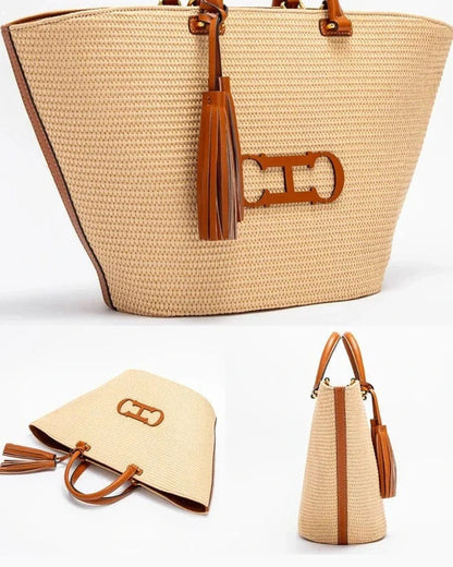 Bolso Shopper Trenzado de Hombro Mujer Borlas