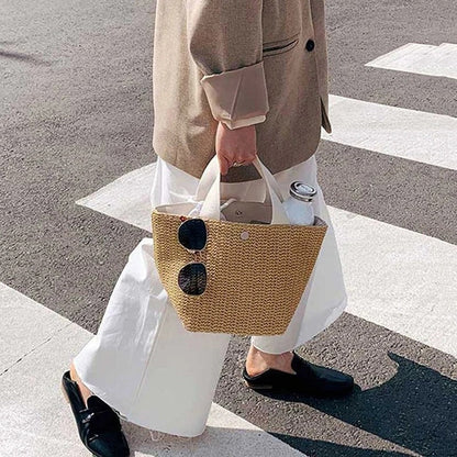 Bolso Shopper Trenzado de Paja Mujer Asa Corta