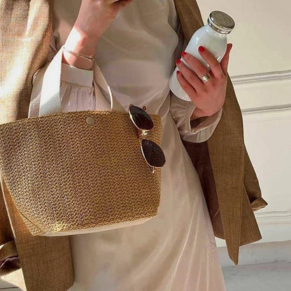 Bolso Shopper Trenzado de Paja Mujer Asa Corta