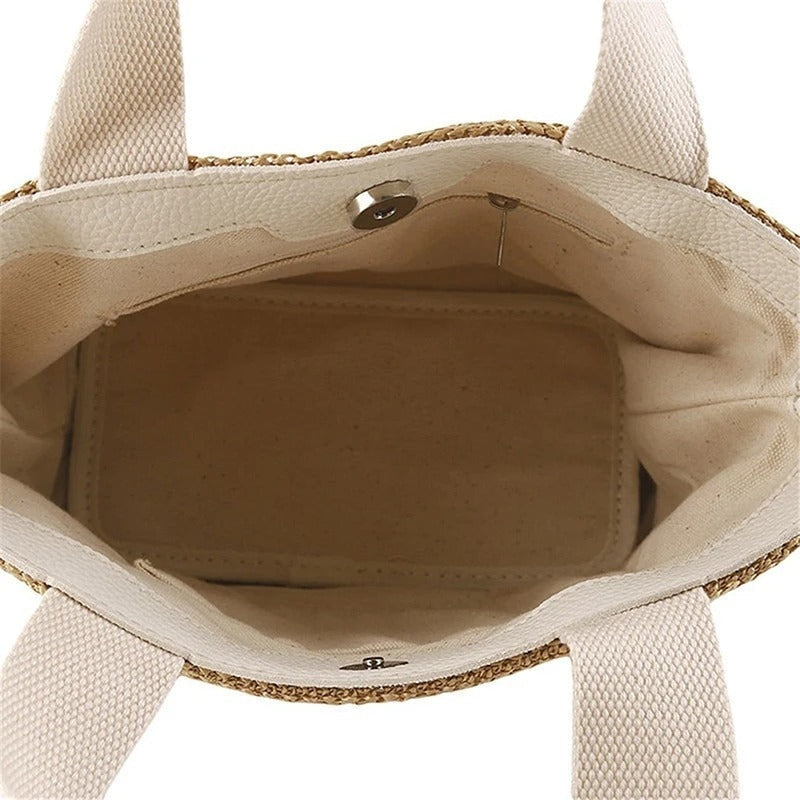 Bolso Shopper Trenzado de Paja Mujer Asa Corta