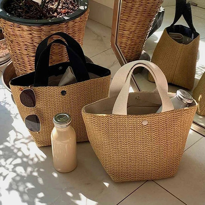 Bolso Shopper Trenzado de Paja Mujer Asa Corta