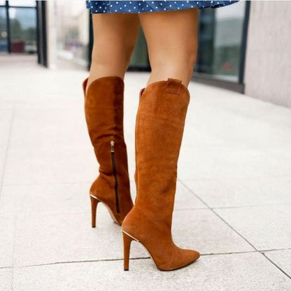 Botas largas mujer estilo vintage tacón alto elegante
