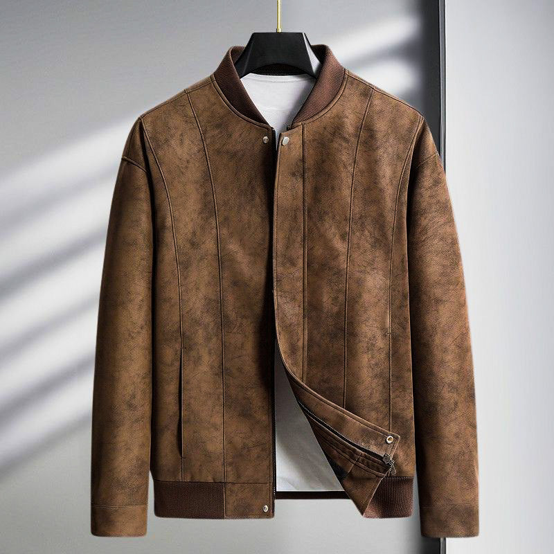 Chaqueta Bomber Hombre de Ante Corte Entallado Puños Ribeteados - Mavetta