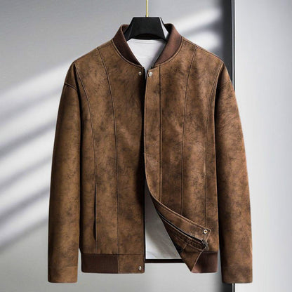 Chaqueta Bomber Hombre de Ante Corte Entallado Puños Ribeteados - Mavetta
