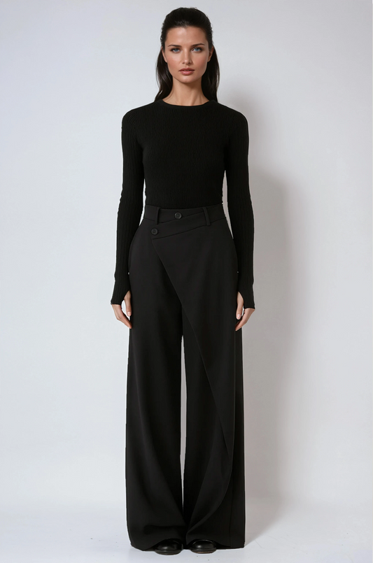 Pantalón Mujer Fluido Pierna Ancha Diseño Cruzado - Mavetta