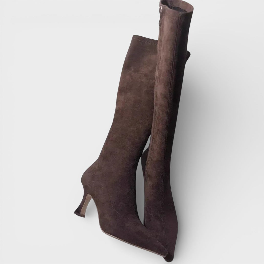 Botas Altas De Gamuza Con Tacón - Mavetta