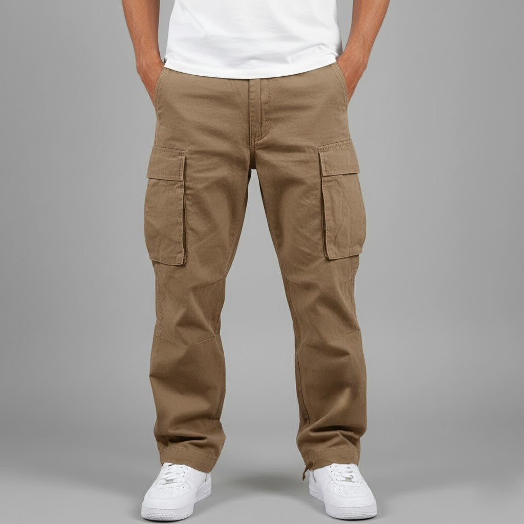 Pantalones cargo hombre Algodón Bolsillos Laterales Corte Relajado