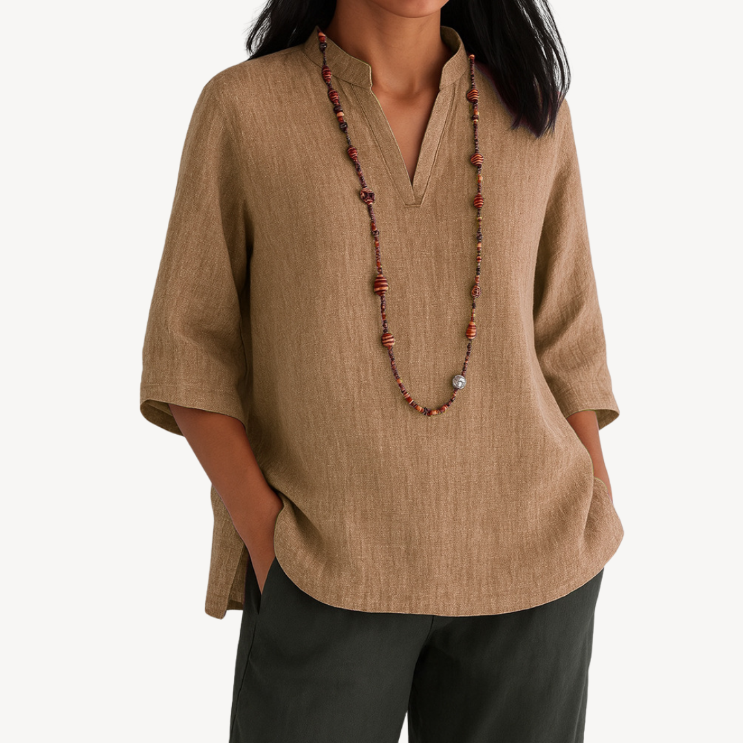 Blusa túnica mujer Manga tres cuartos Escote en V