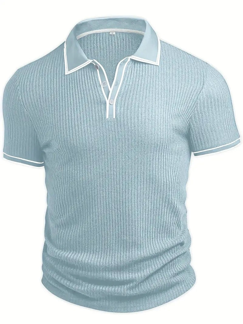 Polo Hombre de Punto Acanalado Manga Corta Cuello Contraste