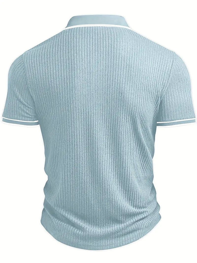 Polo Hombre de Punto Acanalado Manga Corta Cuello Contraste