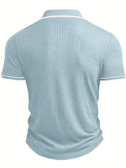 Polo Hombre de Punto Acanalado Manga Corta Cuello Contraste