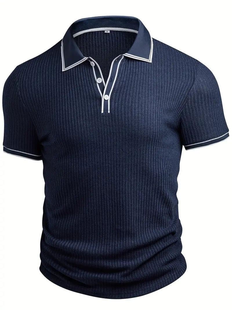 Polo Hombre de Punto Acanalado Manga Corta Cuello Contraste