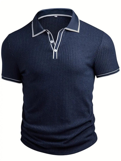 Polo Hombre de Punto Acanalado Manga Corta Cuello Contraste