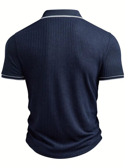 Polo Hombre de Punto Acanalado Manga Corta Cuello Contraste