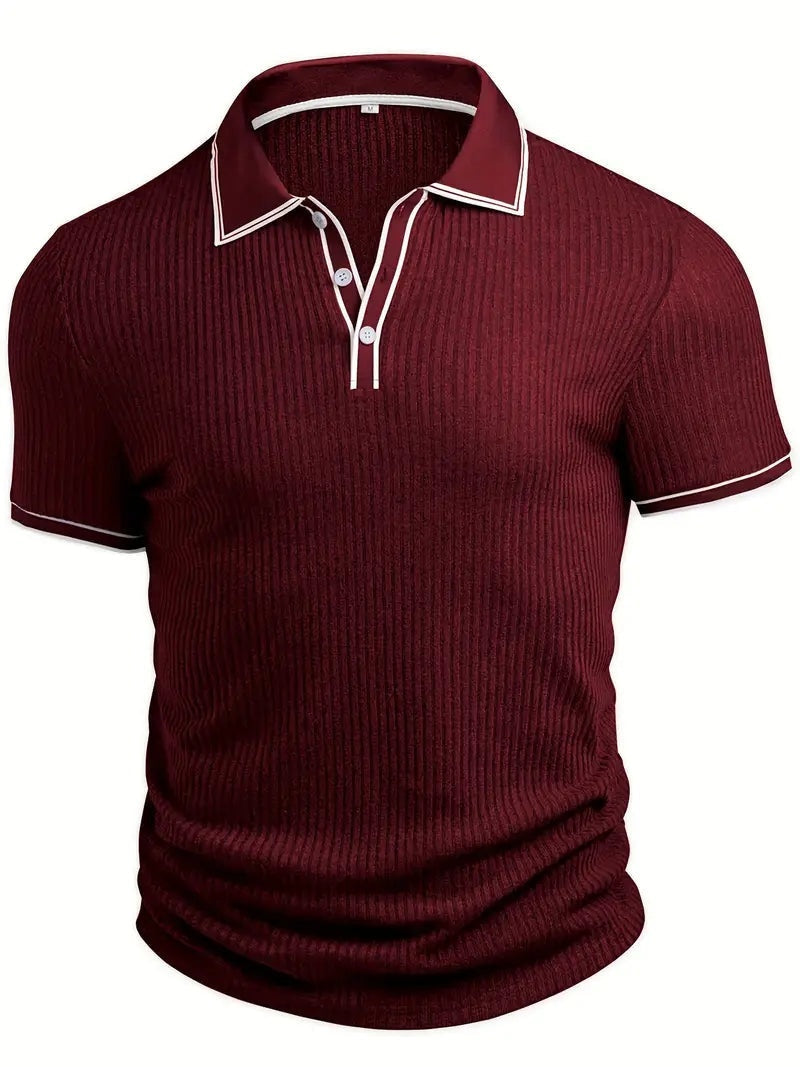 Polo Hombre de Punto Acanalado Manga Corta Cuello Contraste