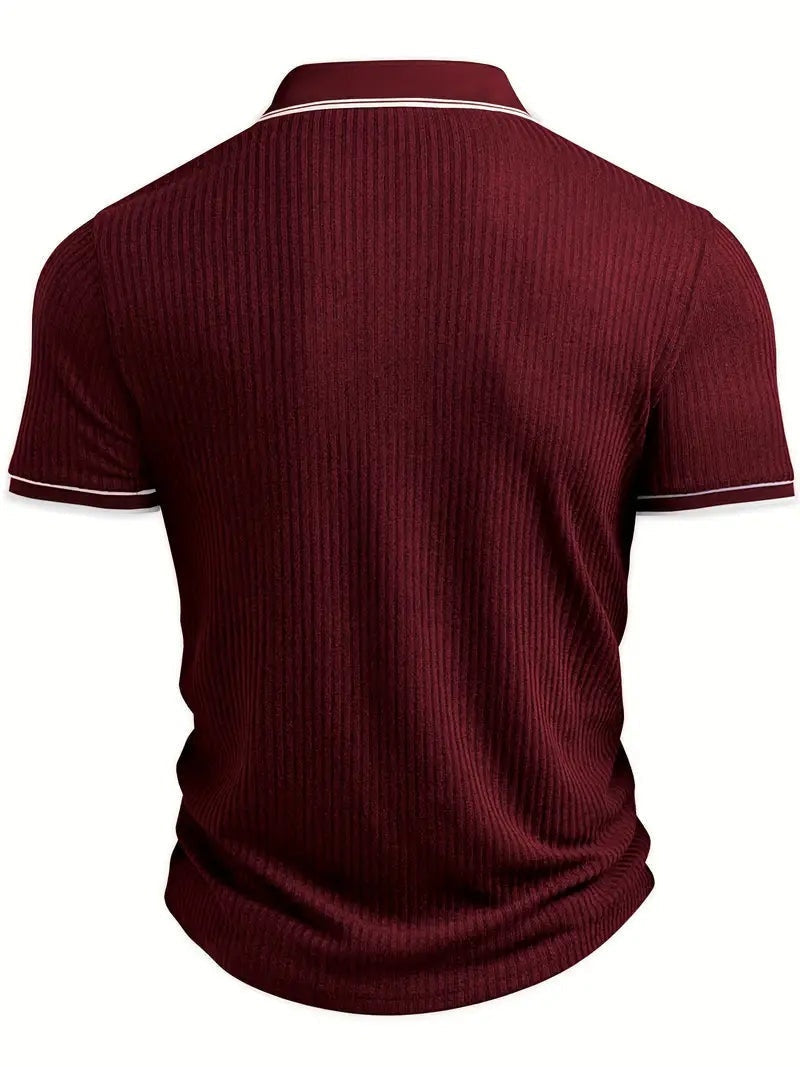 Polo Hombre de Punto Acanalado Manga Corta Cuello Contraste