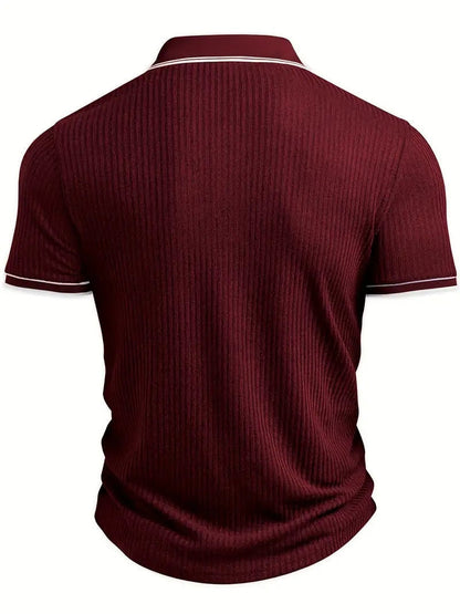 Polo Hombre de Punto Acanalado Manga Corta Cuello Contraste
