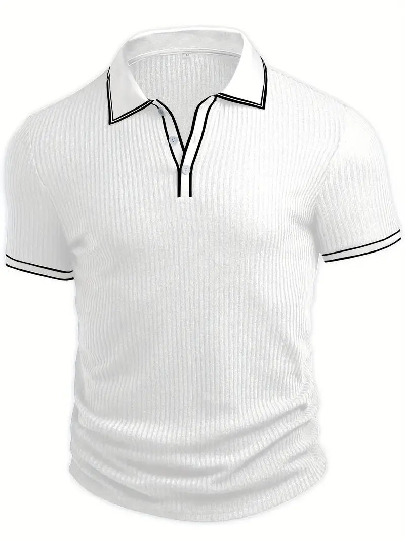 Polo Hombre de Punto Acanalado Manga Corta Cuello Contraste