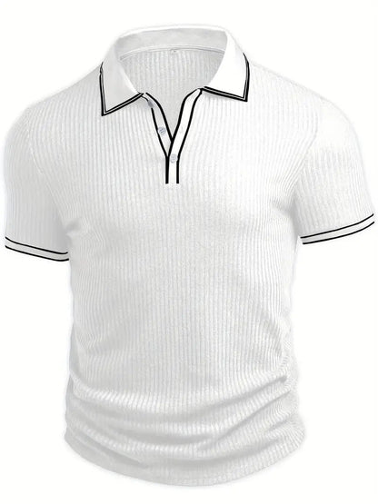 Polo Hombre de Punto Acanalado Manga Corta Cuello Contraste