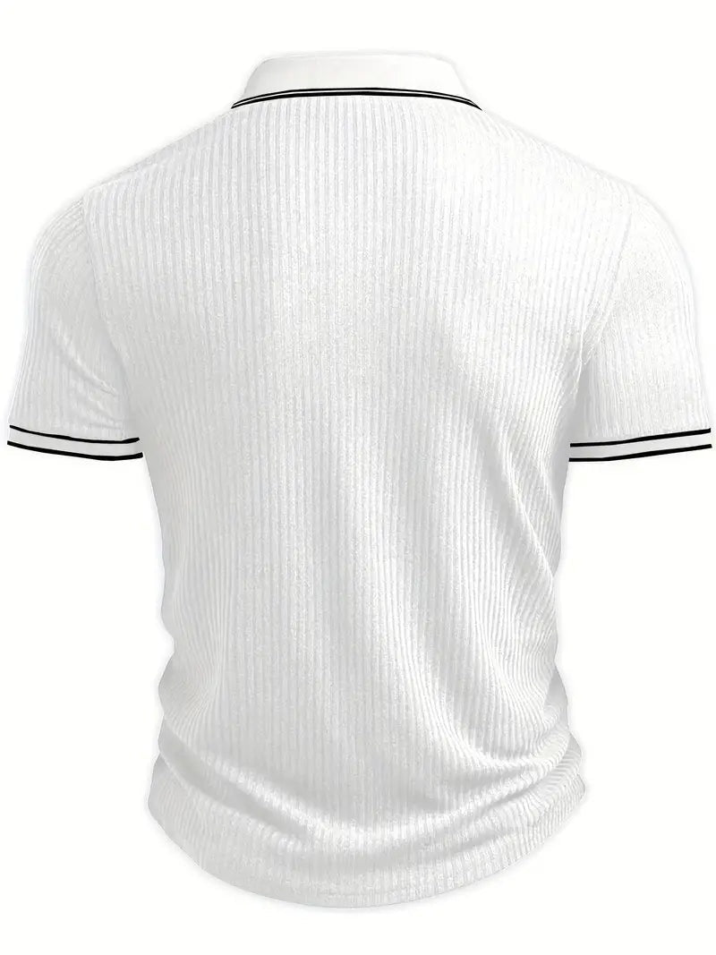 Polo Hombre de Punto Acanalado Manga Corta Cuello Contraste
