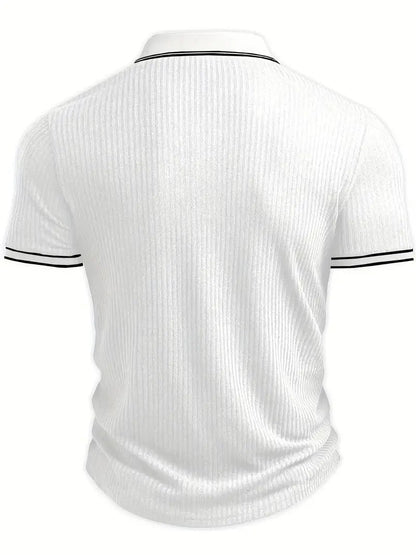 Polo Hombre de Punto Acanalado Manga Corta Cuello Contraste