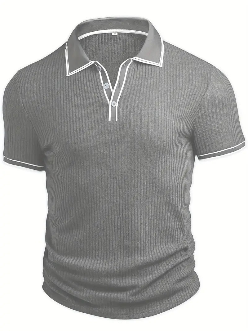 Polo Hombre de Punto Acanalado Manga Corta Cuello Contraste