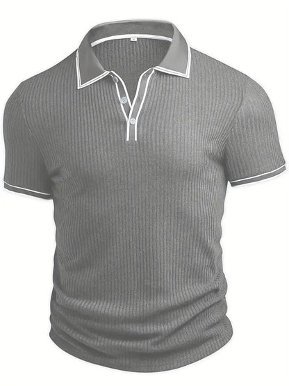 Polo Hombre de Punto Acanalado Manga Corta Cuello Contraste