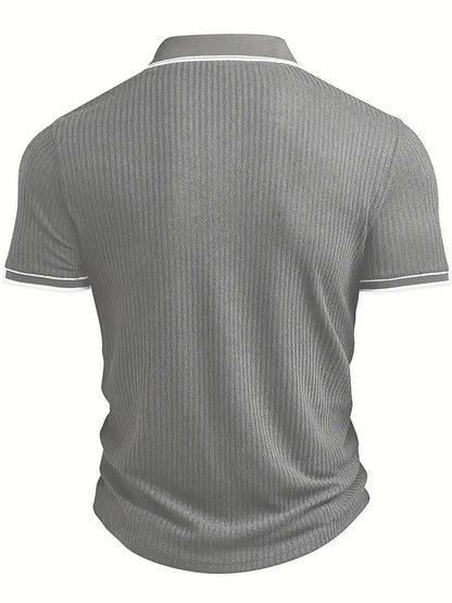 Polo Hombre de Punto Acanalado Manga Corta Cuello Contraste