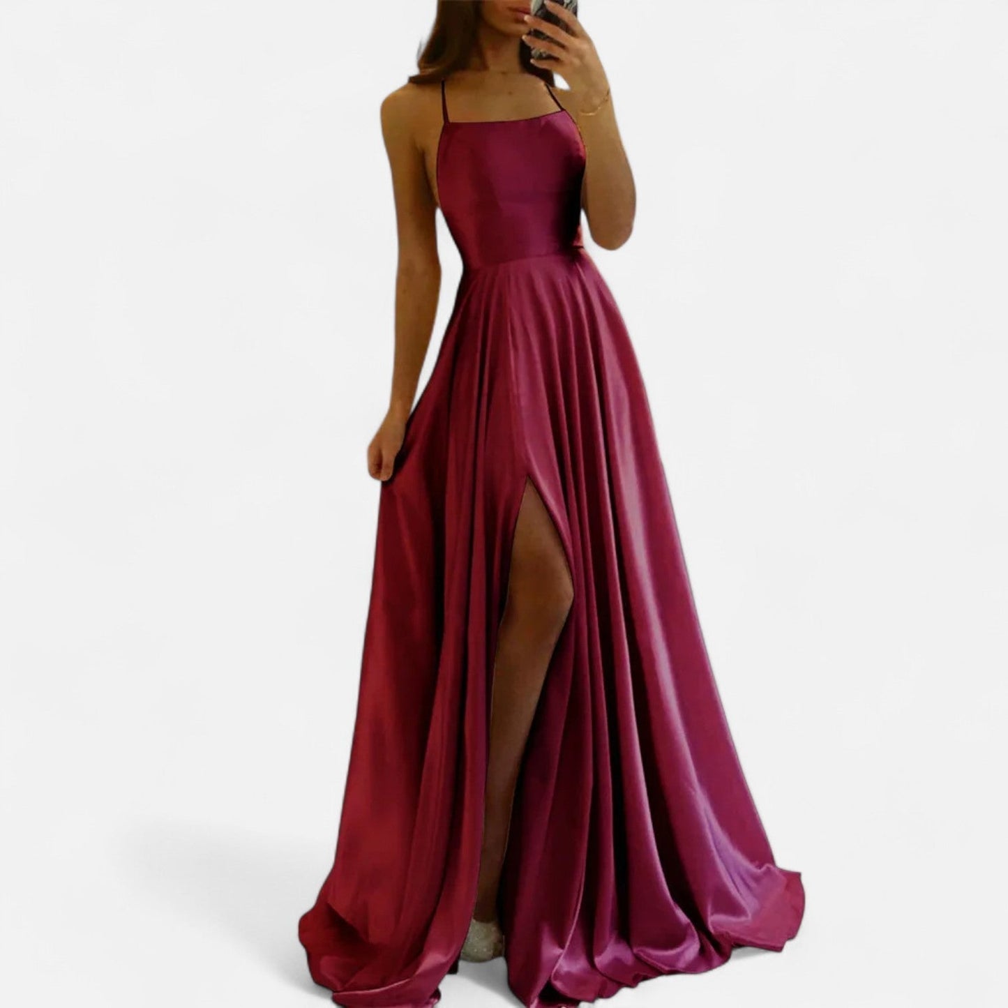 Vestido maxi mujer con tirantes y abertura elegante