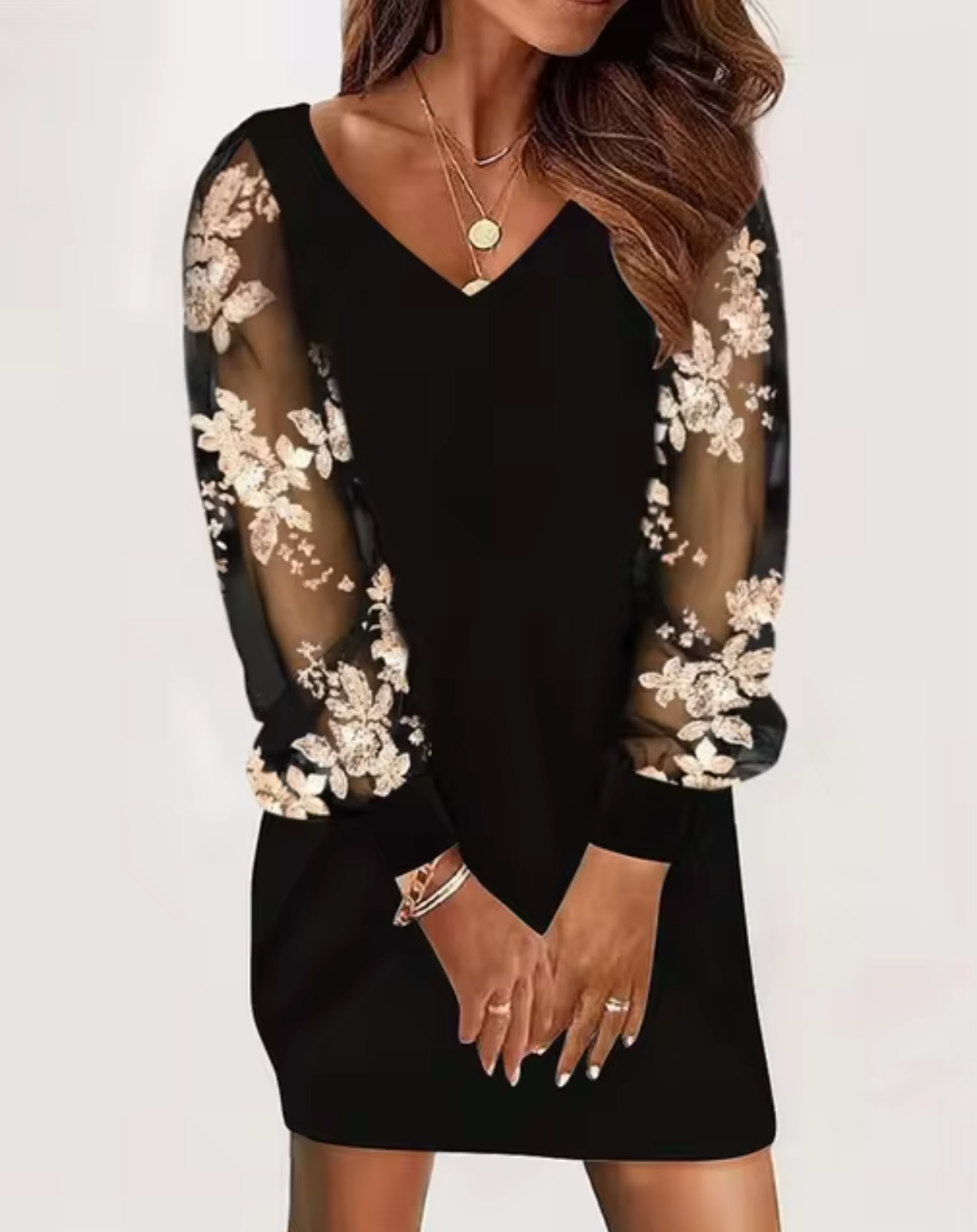 Minivestido Mujer de Encaje Escote en V Elegante