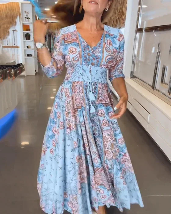 Vestido fiesta Mujer escote en V mangas largas