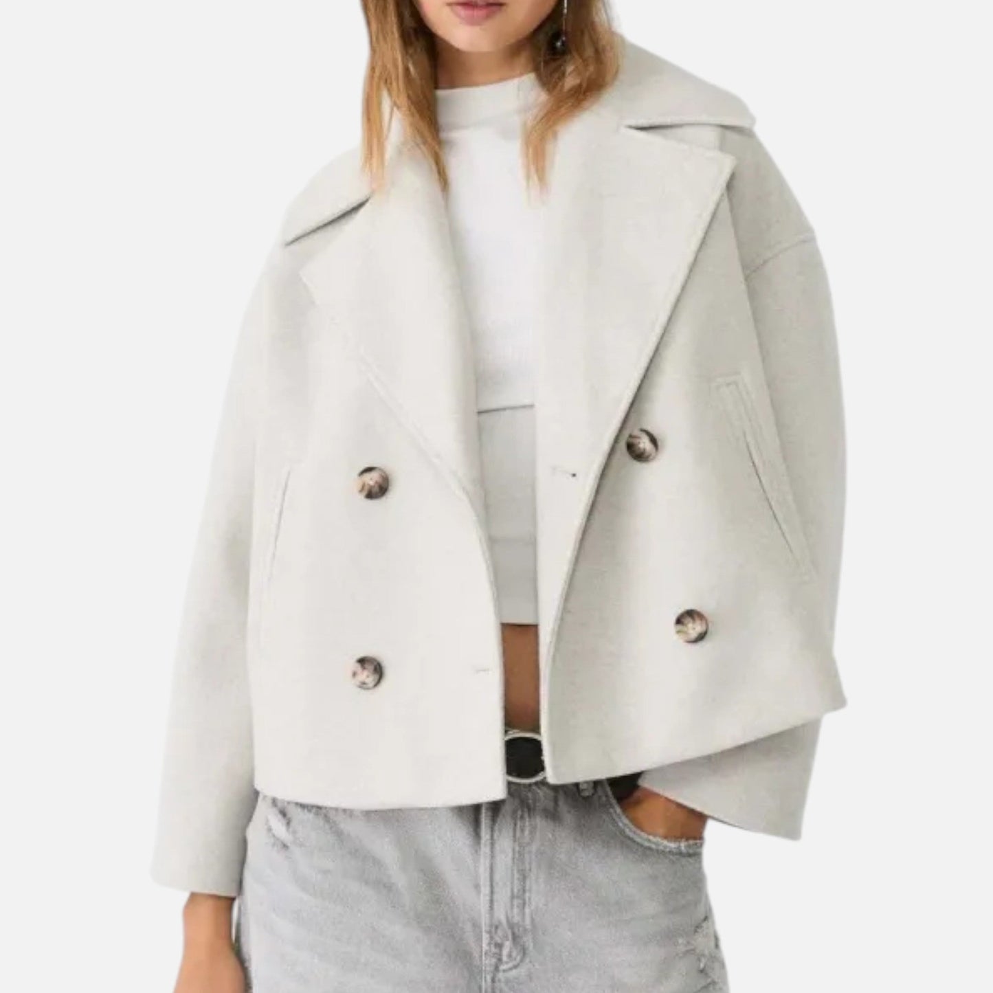Abrigo Corto Mujer Oversize de Lana Elegante