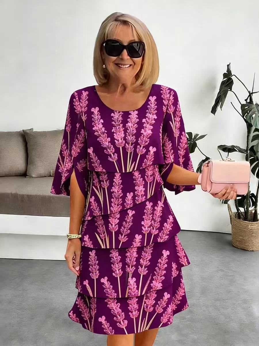Vestido midi mujer con volantes escalonados y mangas abiertas