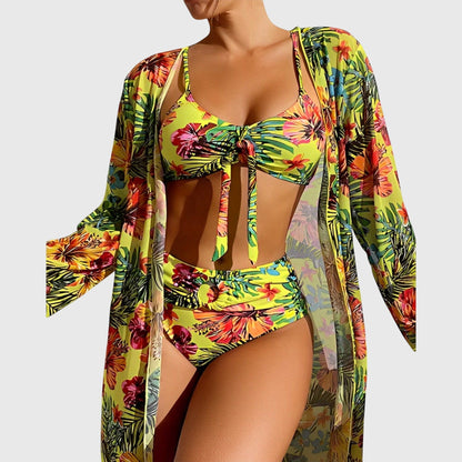 Bikini Mujer Tres Piezas Lazo Cintura Alta Kimono Playa - Mavetta