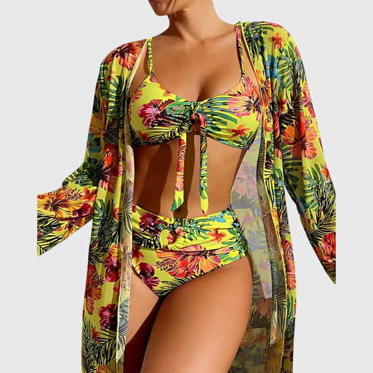 Bikini Mujer Tres Piezas Lazo Cintura Alta Kimono Playa - Mavetta