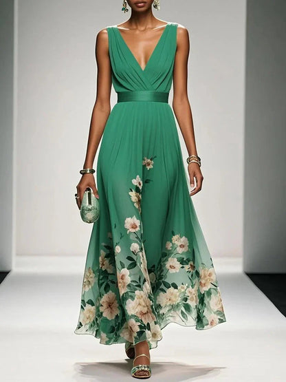 Vestido maxi mujer de chiffon estampado floral verano