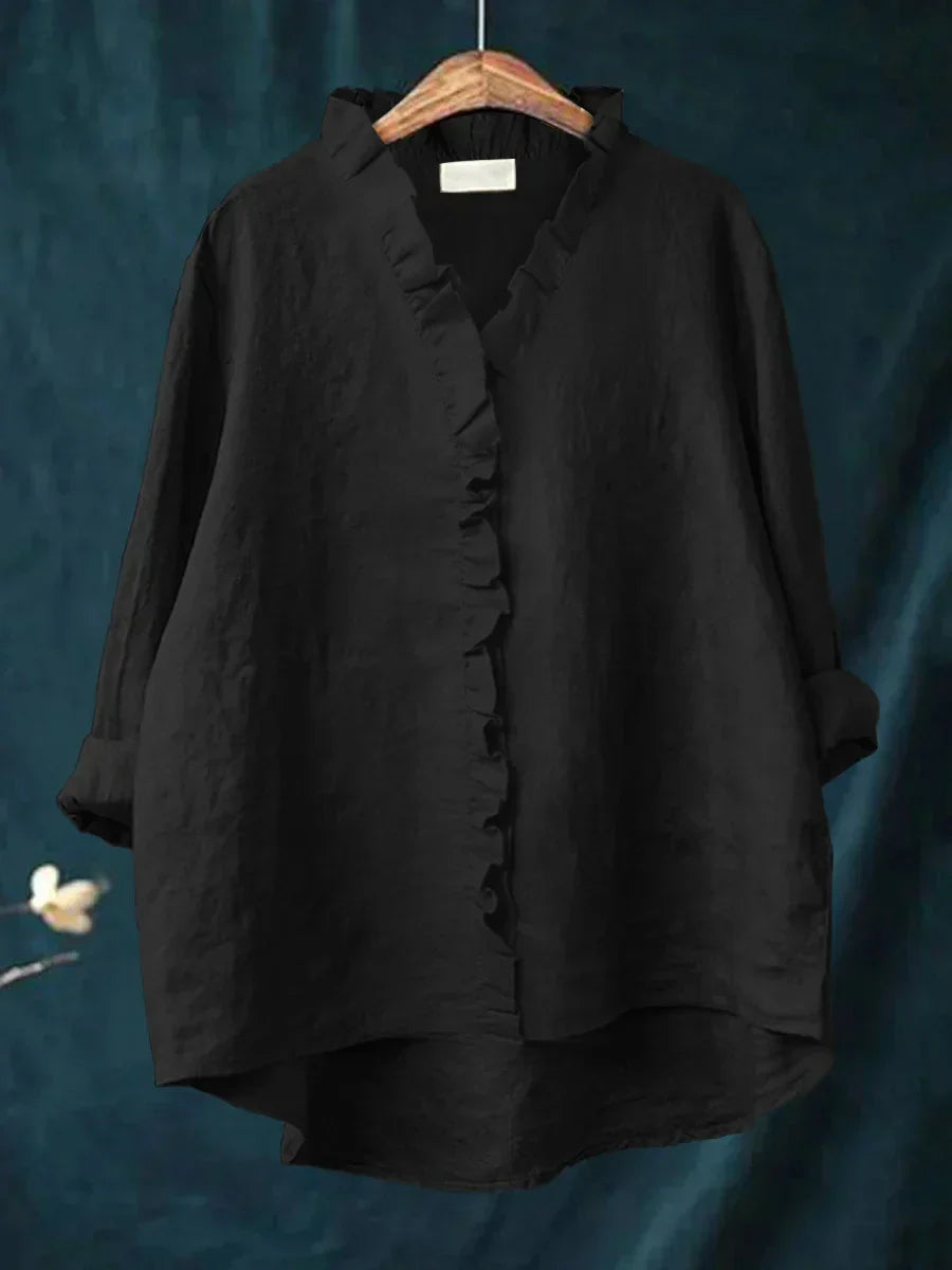 Camisa Mujer Algodón Lino Volantes Diseño Fluido Verano