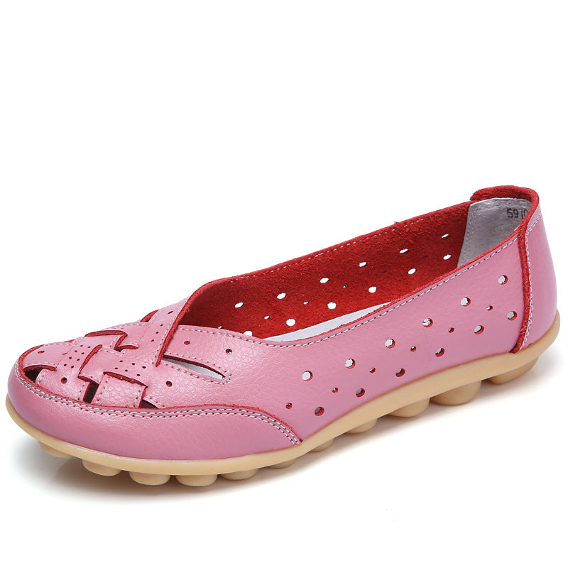Zapatos mocasín mujer con diseño perforado suela flexible
