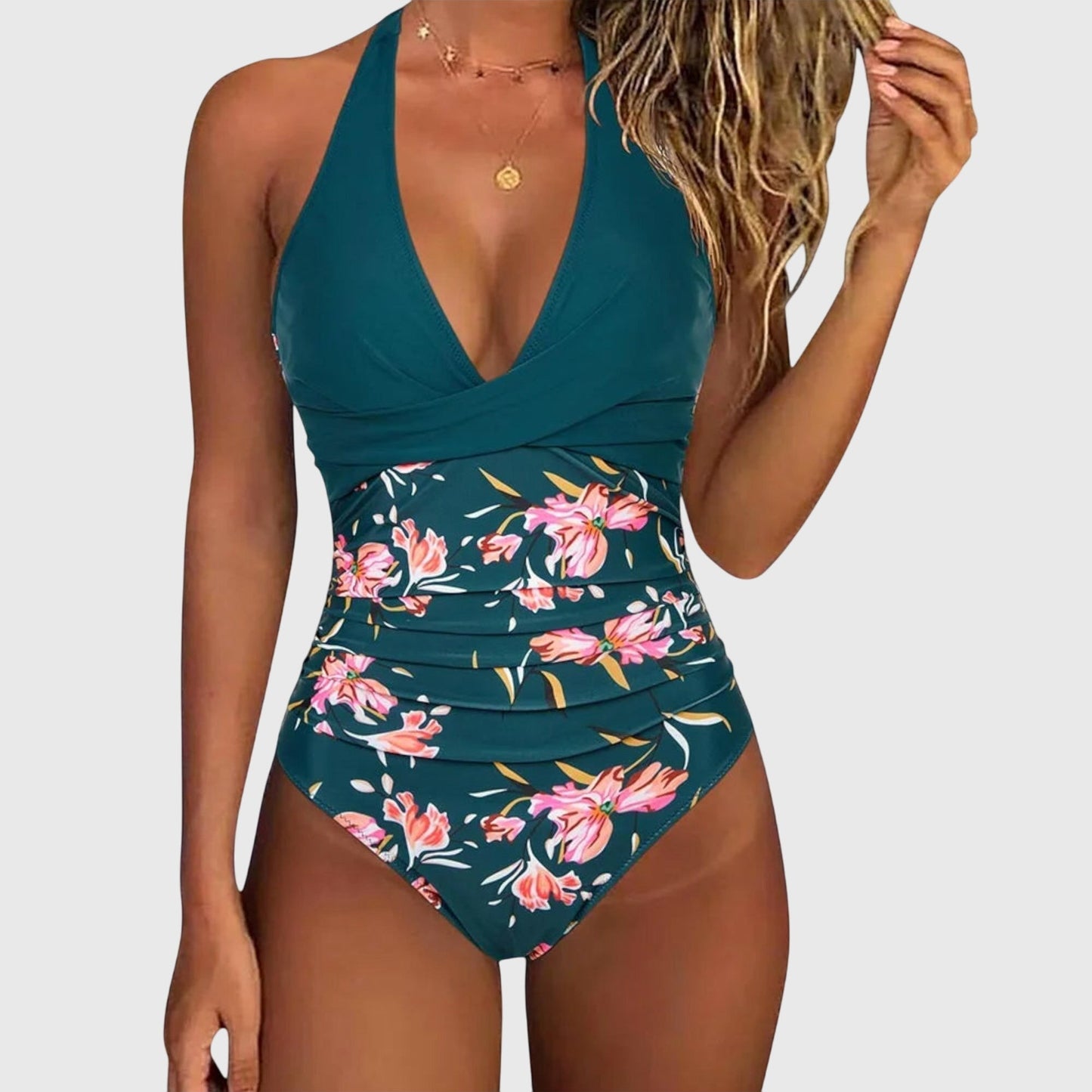 Bañador Mujer Una Pieza Halter Fruncido Moldeador Playa - Mavetta