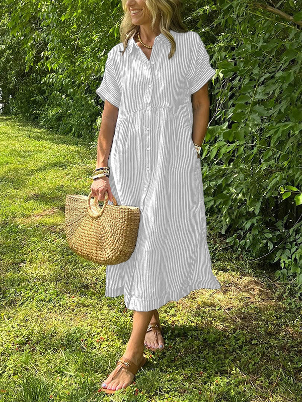 Vestido camisero mujer de rayas corte relajado bolsillos laterales