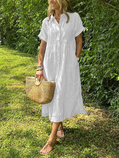 Vestido camisero mujer de rayas corte relajado bolsillos laterales