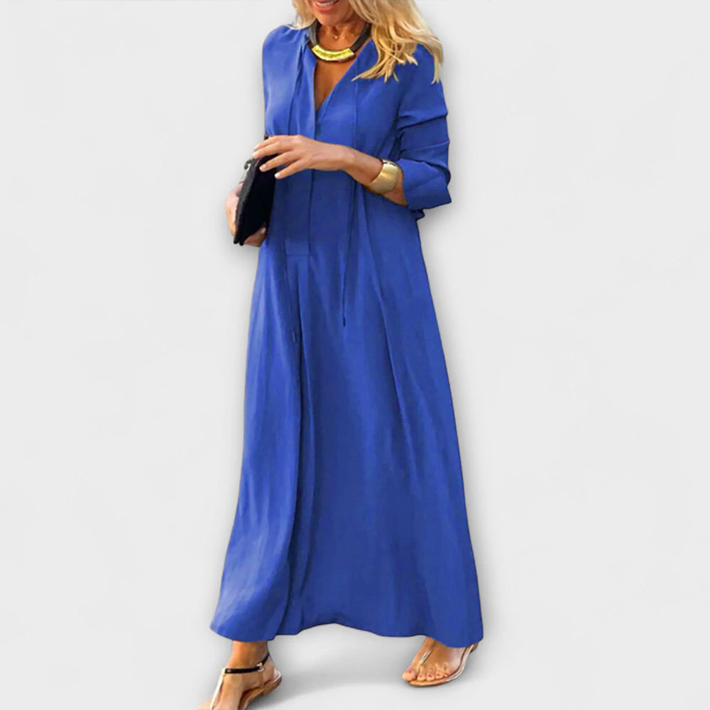 Vestido Largo Mujer Algodón Cuello en V Ajuste Holgado