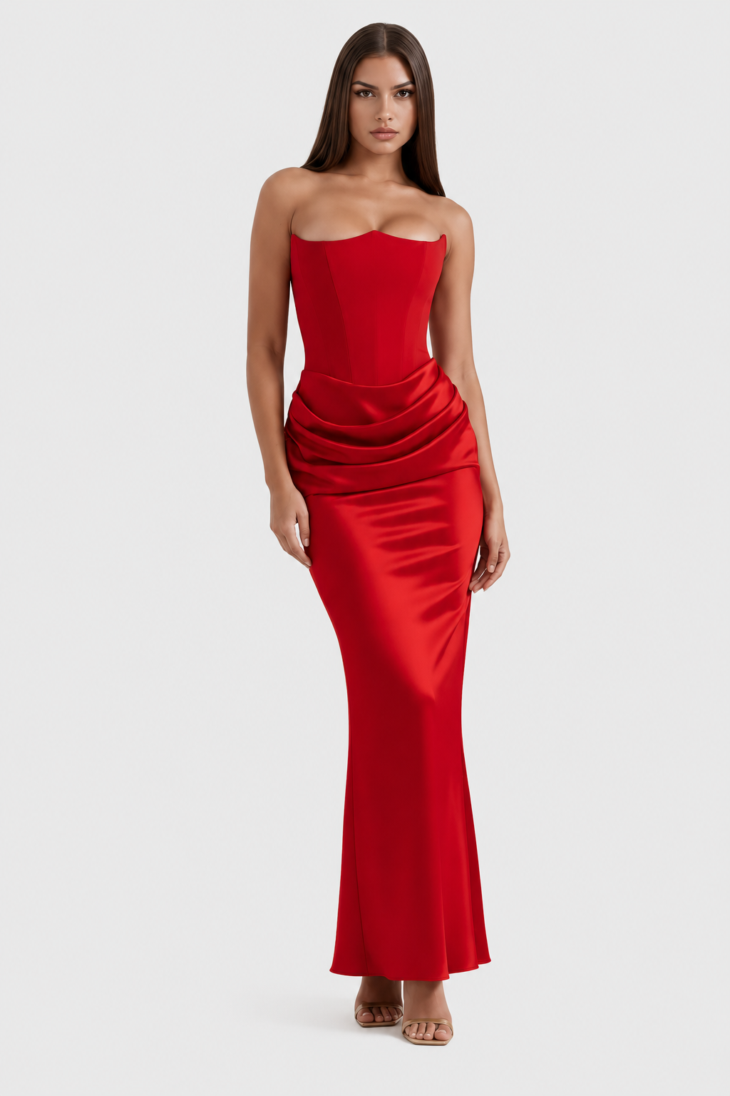 Vestido largo mujer con corsé estructurado